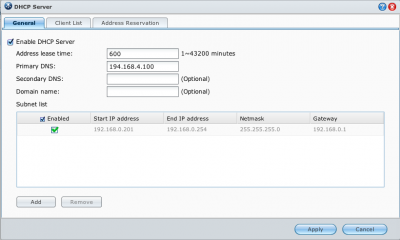 Synology DSM DHCP Settings